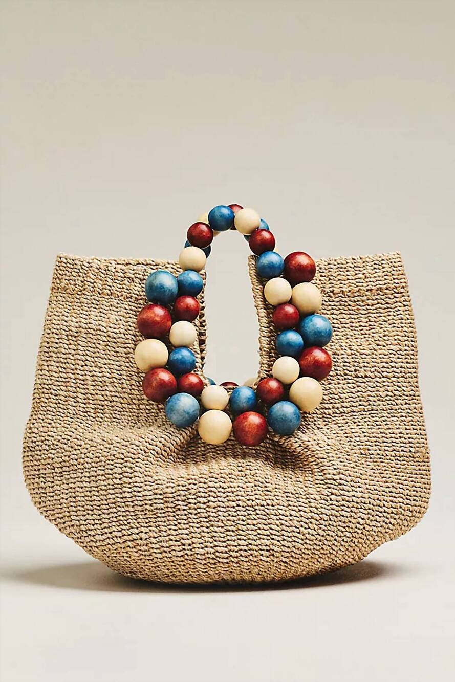 NEW ARANAZ women's luxury cueba beaded handbag in natural multi colored beads